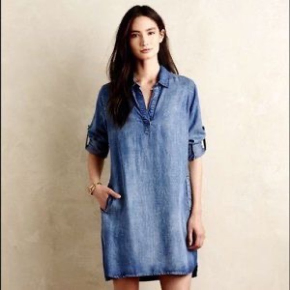 Cloth and Stone Blue Chevron Long Sleeve Shirt Dress‎